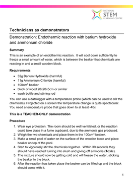 Endothermic Reaction with Barium Hydroxide and Ammonium Chloride