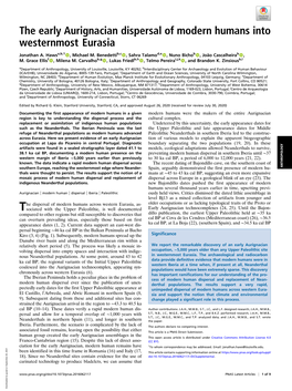 The Early Aurignacian Dispersal of Modern Humans Into Westernmost Eurasia