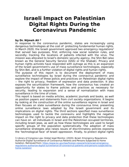 Israeli Impact on Palestinian Digital Rights During the Coronavirus Pandemic by Dr