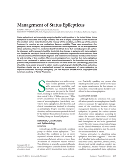 Management of Status Epilepticus JOSEPH I