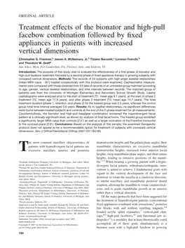 Treatment Effects of the Bionator and High-Pull Facebow Combination Followed by ﬁxed Appliances in Patients with Increased Vertical Dimensions