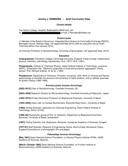 Jeremy J. RAMSDEN – Brief Curriculum Vitae