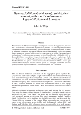 Naming Stylidium (Stylidiaceae): an Historical Account, with Specific Reference to S