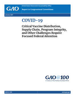 GAO-21-265, COVID-19: Critical Vaccine Distribution, Supply Chain, Program Integrity, and Other Challenges Require Focused Feder