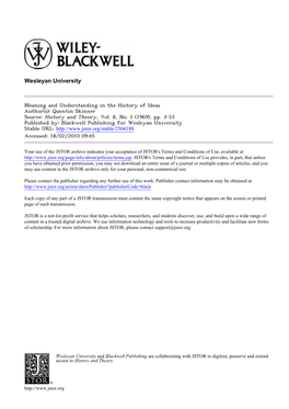 Meaning and Understanding in the History of Ideas Author(S): Quentin Skinner Source: History and Theory, Vol