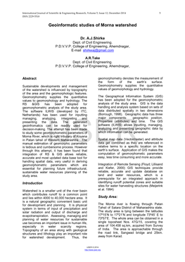 Geoinformatic Studies of Morna Watershed