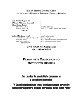 A Second Amendment Case from a Merchant Seaman’S Perspective Examined Through Federal Laws and International Law on Human Rights” Ii LIST of DEFENDANTS