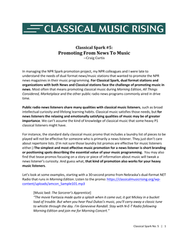 Classical Spark #5: Promoting from News to Music --Craig Curtis