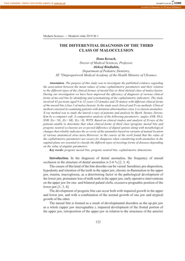 The Differential Diagnosis of the Third Class of Malocclusion