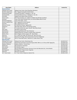 Store Name Address Contact No. Seasonal Kiosks Alabang Town Center Alabang Town Center, New Wing (Near Mendrez) Bonifacio High S
