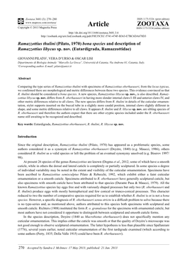 Bona Species and Description of Ramazzottius Libycus Sp. Nov. (Eutardigrada, Ramazzottidae)