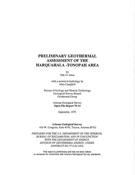 Preliminary Geothermal Assessment of the Harquahala ..Tonopah Area