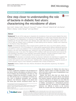 Foot Ulcers: Characterising the Microbiome of Ulcers Karen Smith1, Andrew Collier2, Eleanor M