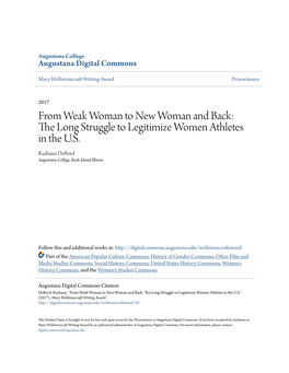 From Weak Woman to New Woman and Back: the Long Struggle to Legitimize Women Athletes in the U.S