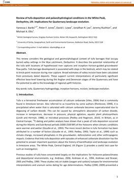 Review of Tufa Deposition and Palaeohydrological Conditions in the White Peak, Derbyshire, UK: Implications for Quaternary Landscape Evolution