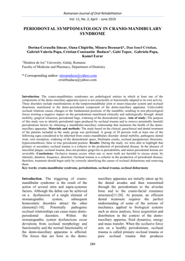 Periodontal Symptomatology in Cranio-Mandibulary Syndrome