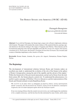 The Roman Senate and Armenia (190 BC–AD 68)