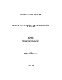 Impacts De La Loi 101 Sur La Culture Politique Au Québec De 1977 À 1997