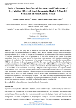 (Hochst & Steudel) Utilization in Kitui County, Kenya