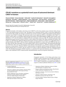 COL4A1 Mutations As a Potential Novel Cause of Autosomal Dominant CAKUT in Humans