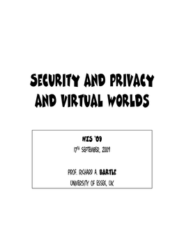 Security and Privacy and Virtual Worlds