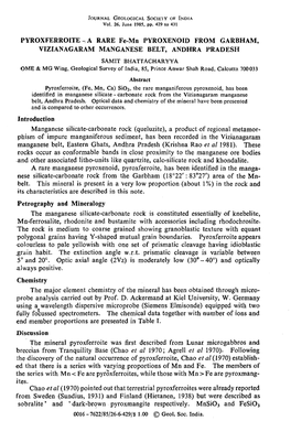 A RARE Fe-Mn PYROXENOID from GARBHAM, VIZIANAGARAM MANGANESE BELT, ANDHRA PRADESH