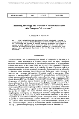 Taxonomy, Chorology and Evolution Oiallium Lusitanicum - the European "A