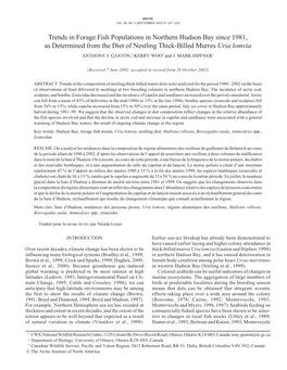 Trends in Forage Fish Populations in Northern Hudson Bay Since 1981, As Determined from the Diet of Nestling Thick-Billed Murres Uria Lomvia ANTHONY J