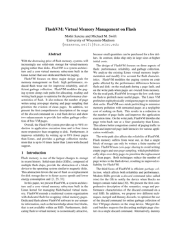 Flashvm: Virtual Memory Management on Flash Mohit Saxena and Michael M