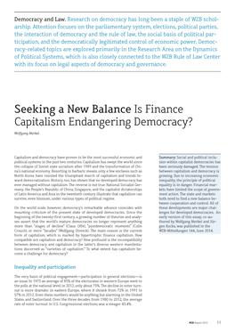 Seeking a New Balance Is Finance Capitalism Endangering Democracy?