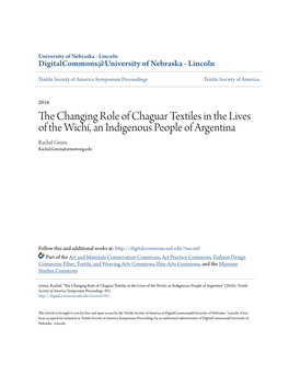 The Changing Role of Chaguar Textiles in the Lives of the Wichí, an Indigenous People of Argentina