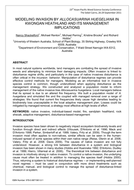 Allocasuarina Huegeliana in Kwongan Heathland and Its Management Implications