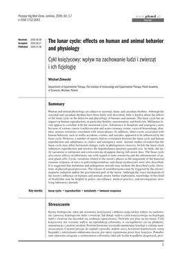 The Lunar Cycle: Effects on Human and Animal Behavior and Physiology