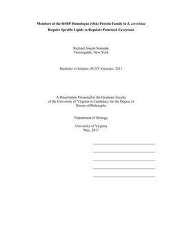 (Osh) Protein Family in S. Cerevisiae Require Specific Lipids to Regulate Polarized Exocytosis