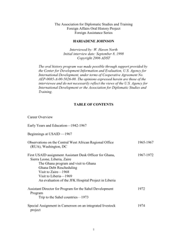 The Association for Diplomatic Studies and Training Foreign Affairs Oral History Project Foreign Assistance Series