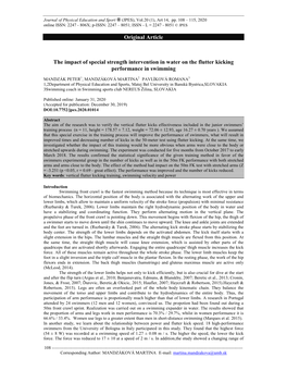 The Impact of Special Strength Intervention in Water on the Flutter Kicking Performance in Swimming