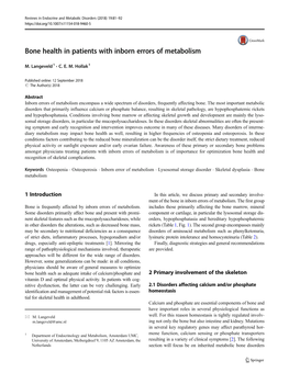 Bone Health in Patients with Inborn Errors of Metabolism