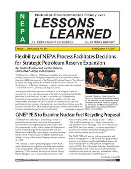 First Quarter FY 2007, NEPA Lessons Learned