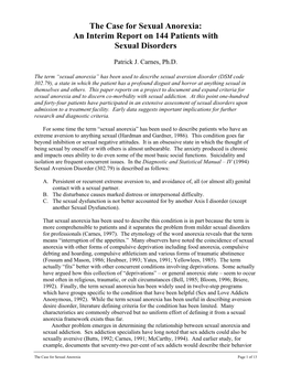 The Case for Sexual Anorexia: an Interim Report on 144 Patients with Sexual Disorders