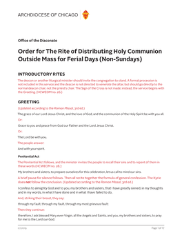 Order for the Rite of Distributing Holy Communion Outside Mass for Ferial Days (Non-Sundays)