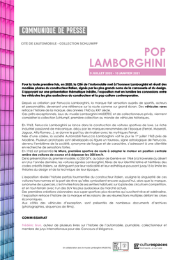 Pop Lamborghini 9 Juillet 2020 - 10 Janvier 2021