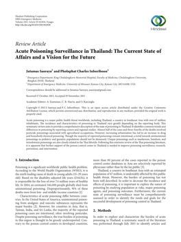 Acute Poisoning Surveillance in Thailand: the Current State of Affairs and a Vision for the Future