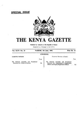 THE KENYA GAZETTE Published by Authority of Tliè