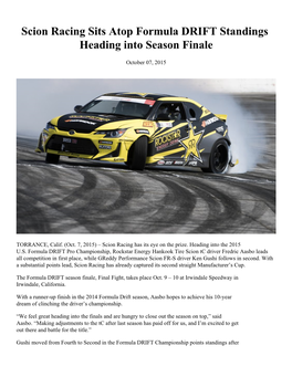 Scion Racing Sits Atop Formula DRIFT Standings Heading Into Season Finale