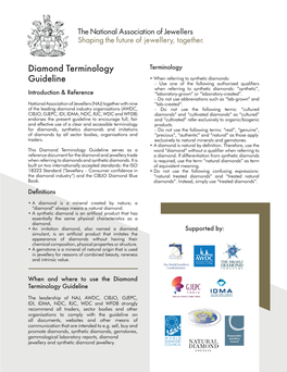 Diamond Terminology Guideline Serves As a Word “Diamond” Without a Qualifier When Referring to Reference Document for the Diamond and Jewellery Trade a Diamond