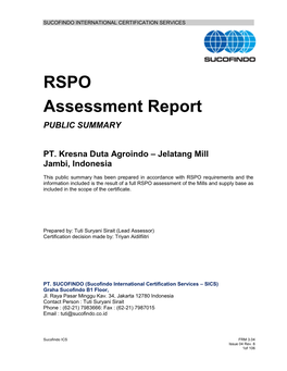 RSPO Assessment Report PUBLIC SUMMARY