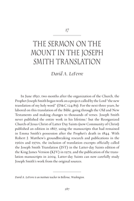 The Sermon on the Mount in the Joseph Smith Translation David A