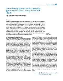 Lens Development and Crystallin Gene Expression: Many Roles for Pax-6 Ale5 Cvekl and Joram Piatigorsky