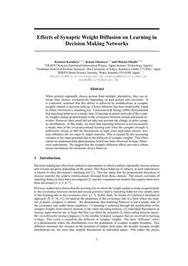 Effects of Synaptic Weight Diffusion on Learning in Decision Making Networks