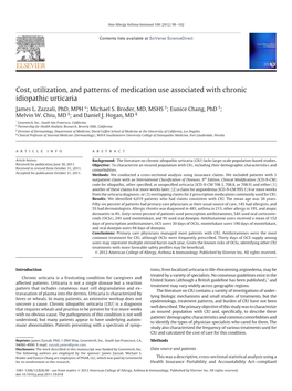 Cost, Utilization, and Patterns of Medication Use Associated with Chronic Idiopathic Urticaria James L